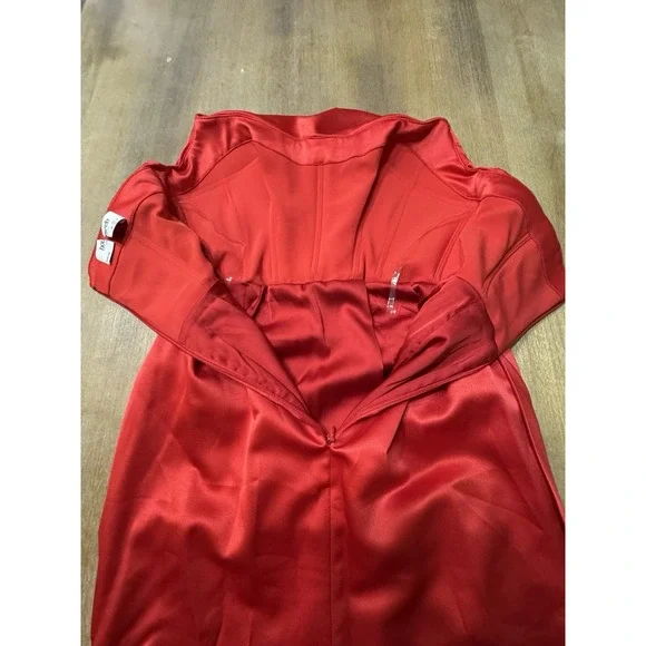 House Of CB Adrienne Satin Stretch Long Strapless Gown Red Small Plus Cup - Picture 9 of 12